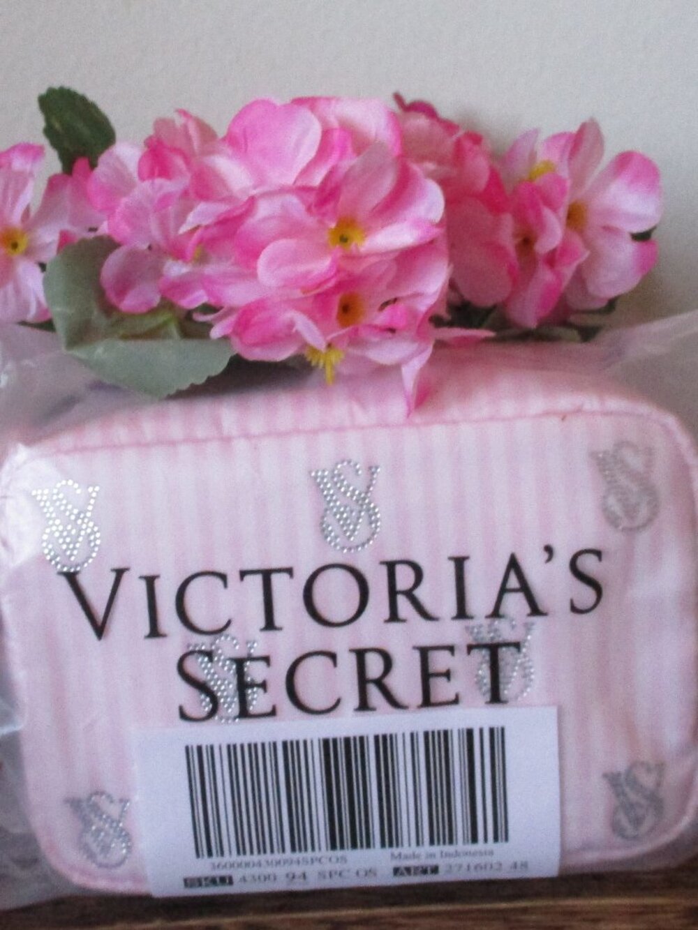 Victoria's Secret Shine Logo Travel Makeup Bag - Heritage Stripe Diamante - NWT